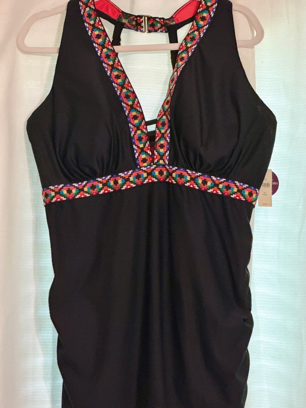 NWT Lane Bryant Cacique Swim Tank Top with Multicolor Trim and Built-in Bra 44DD